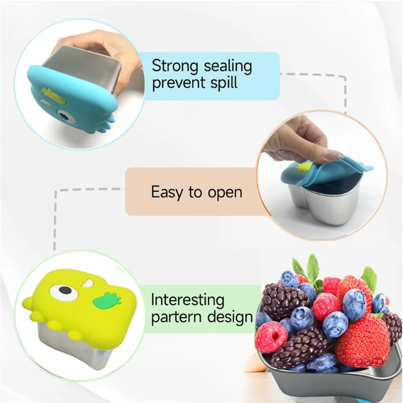 

ABHB-304 Коробка для закусок в виде динозавра из нержавеющей стали с силиконовой крышкой Контейнер для хранения продуктов Коробка для хранения свежести Герметичная чашка для закусок