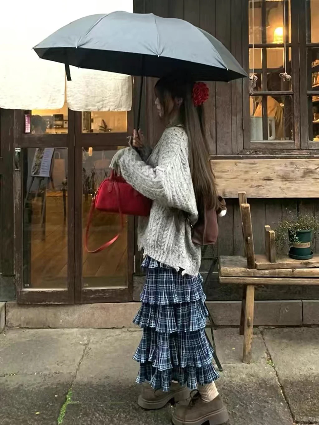 

Retro and sweet contrasting checkered cake dress, checkered ball dress, street wear, gothic Harajuku A-line zipper jube skirt