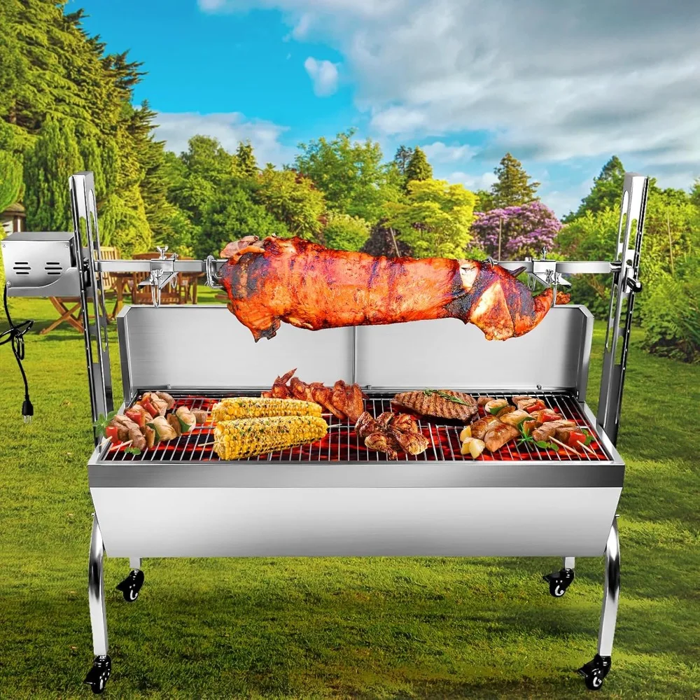 

48.6" Electric Rotisserie Grill, Pig Lamb Spit Roaster Stand - 176 Lbs Capacity, Adjustable Height, BBQ Charcoal Rotisserie Gril