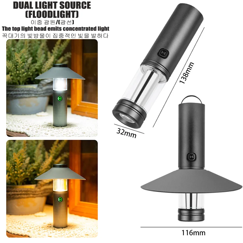 Torcia a luce forte luce da campeggio luminosità regolabile piccola luce da campeggio a Led lampada da campeggio USB torcia esterna portatile