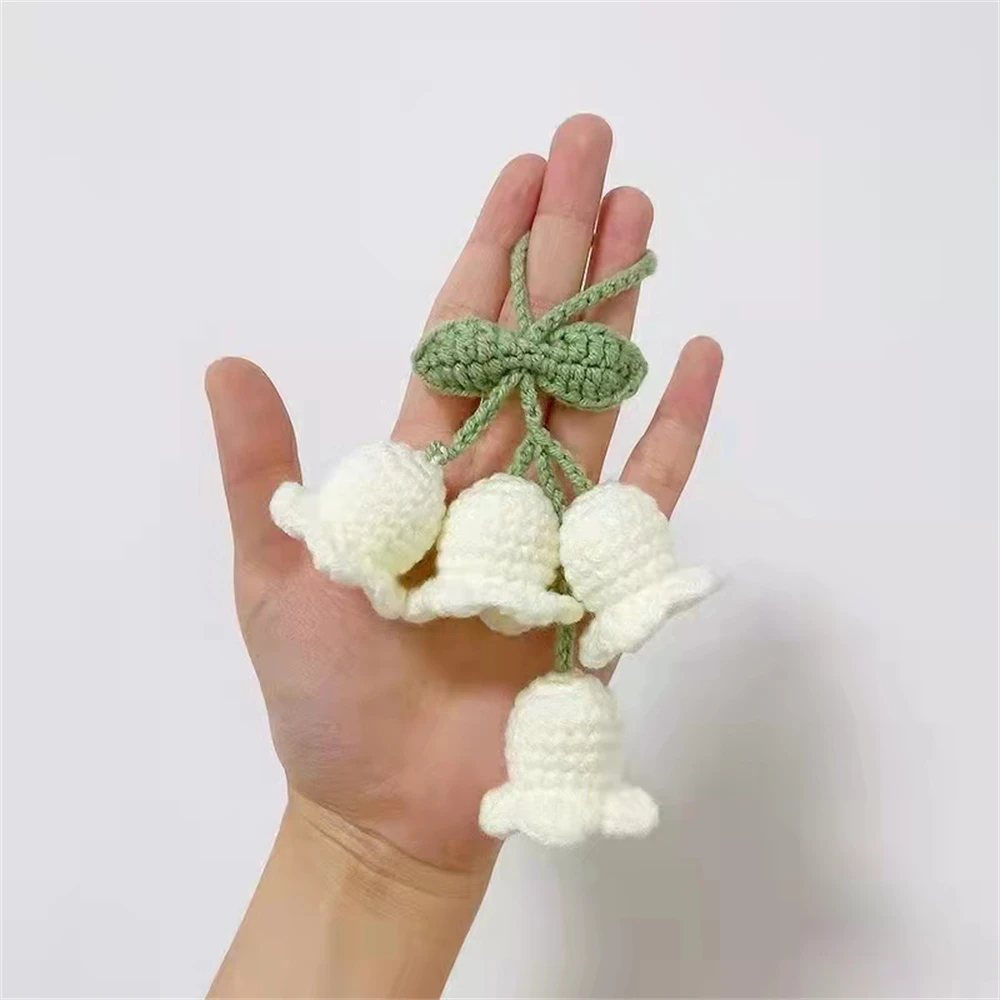 Colorful Handmade Knitted Wool Lily Of The Valley Keychain Cute Hand-woven Flower For Women Bag Purse Pendents Key Ring