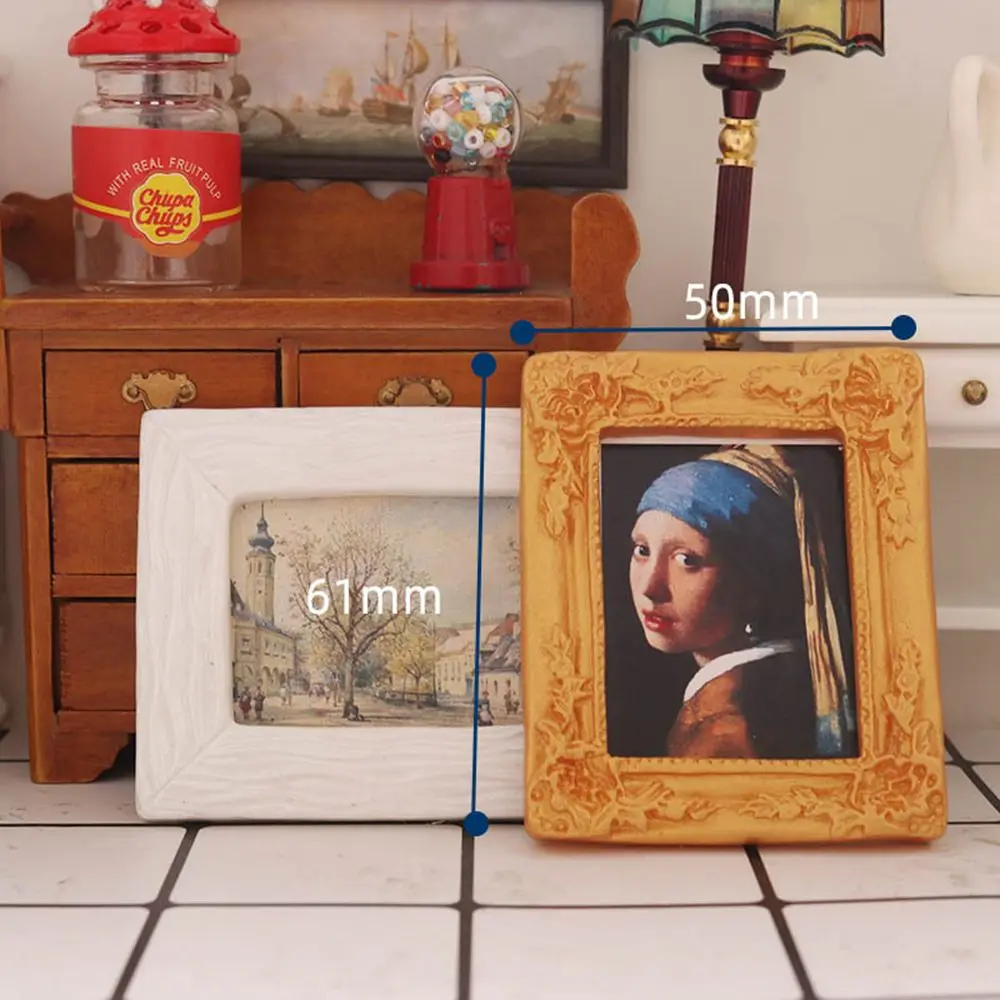 Kids Toys Doll Accessories Dollhouse Ornament Resin Craft Vintage Framed Photos Miniature Oil Painting 1:12 Scale Mini Picture
