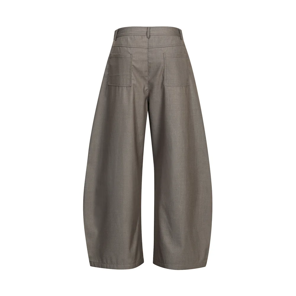Vorne Geknöpfte Plissierte Laternenhose für Herren Weite Dunkelgraue Anzughose Streetwear Old Money Weit Geschnittene Business-Hose mit Gebogener Form – Detail 8