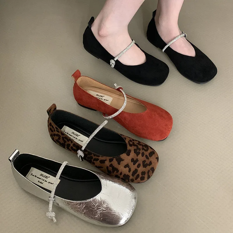 Female Round Toe Footwear Bling Women Ballet Flats Shoes Fashion Leopard print Designer Shallow Mary Janes Ladies Lolita Shoes