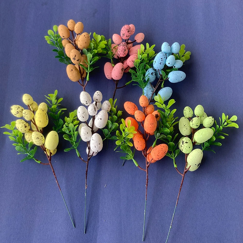 2025 Easter Egg Tree Branch Foam Fake Artificial Flower DIY Colorful Easter Bouquet Festival Party Home Accessories Decorations