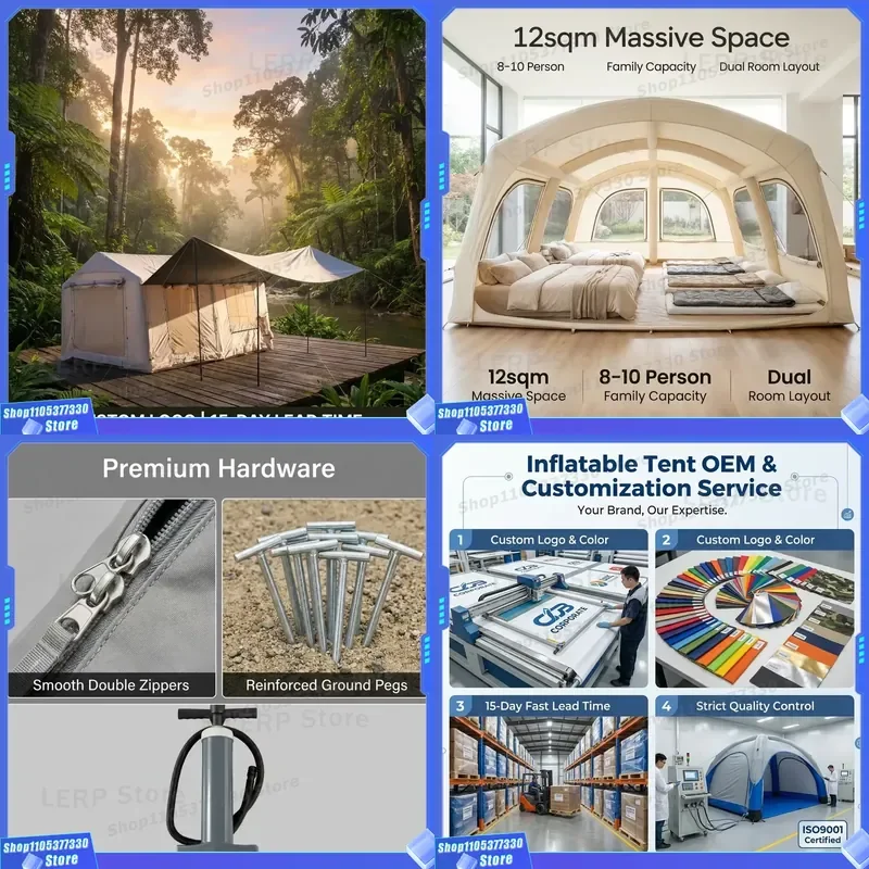 Ultimate 12sqm Inflatable Tent Massive Extension Canopy 2 Room Privacy Layout All Weather Glamping Cabin Basecamp Gear