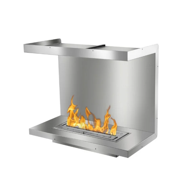 Modern Double-Sided Electric Fireplace Intelligent Bio Ethanol Firebox Indoor Outdoor See-Through Freestanding Metal for Villa