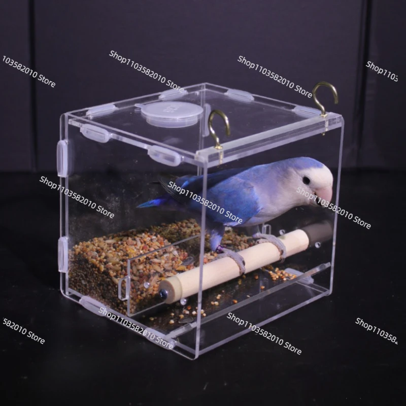 Acrylic Splash-Proof Hanging Parrot Cage Feeder, Transparent Bird Food Box for Pet Parrot, Bird Cages Feeder Container