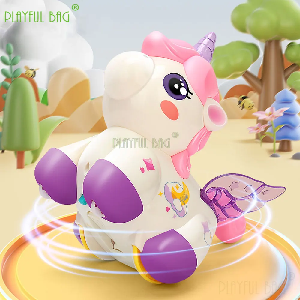 Electric Stunt Spinning Unicorn Toy Rechargeable with Music & Lights Cartoon Animal Figure for Kids Fun & Play Gift VG250