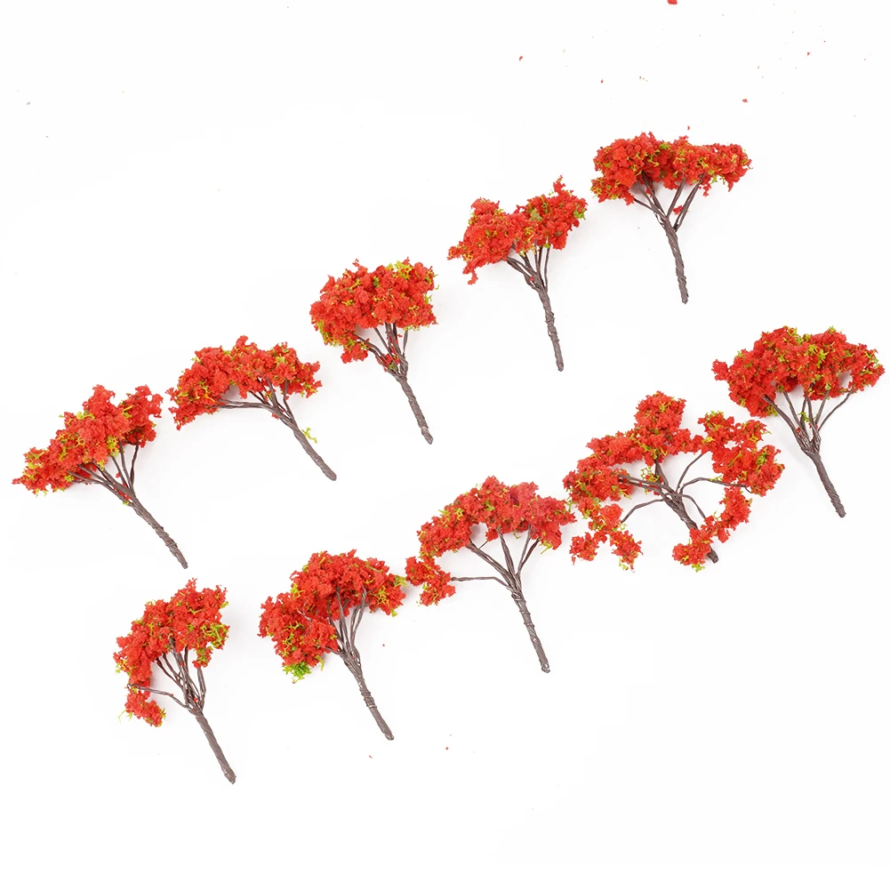 Plastic Scenery Model Tree Model Train Plastic Red Flowers Scenery Diorama Garden Flower Tree Garden Park Party