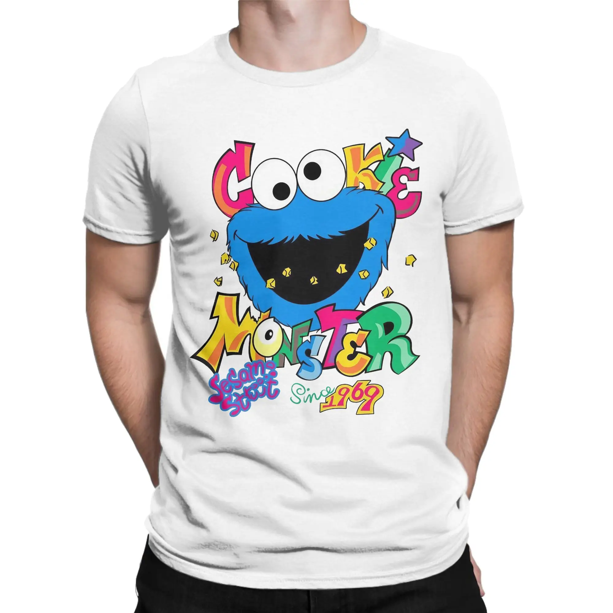Funny Cookie Monsters Cartoon  T Shirt Men Crewneck Short Sleeve Top Tee Sesames Streets  SesameStreet Cotton Summer Top Tee