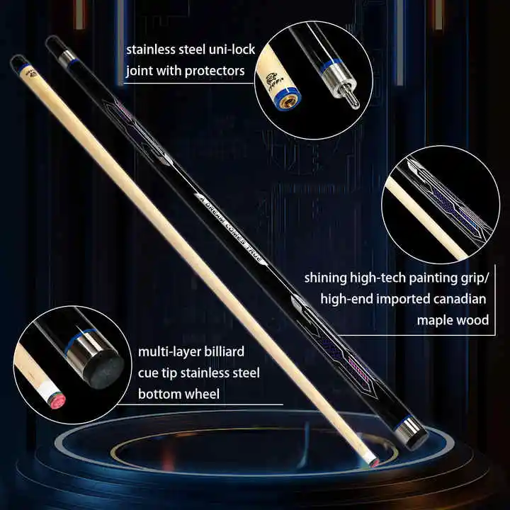 Premium New Style Maple Wood Uni-Lock Joint 1/2-PC Style 13mm Tip Billiard Game Playing Pool Cue Stick for sale