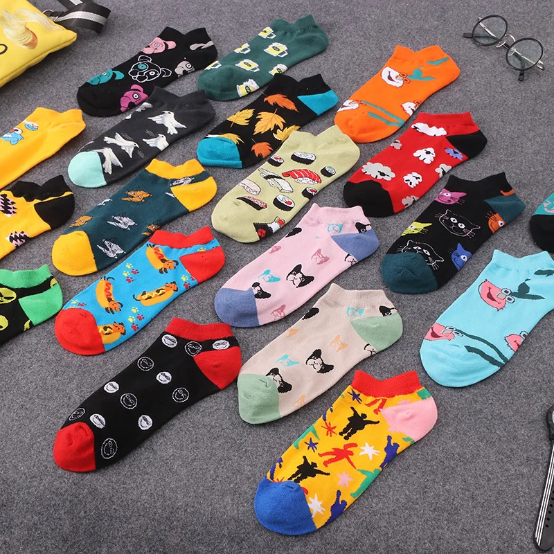 2022 NEW Socks Men\'s Invisible Short Summer Socks Quality Cartoon Casual Spring Color Combed Cotton Boat Socks