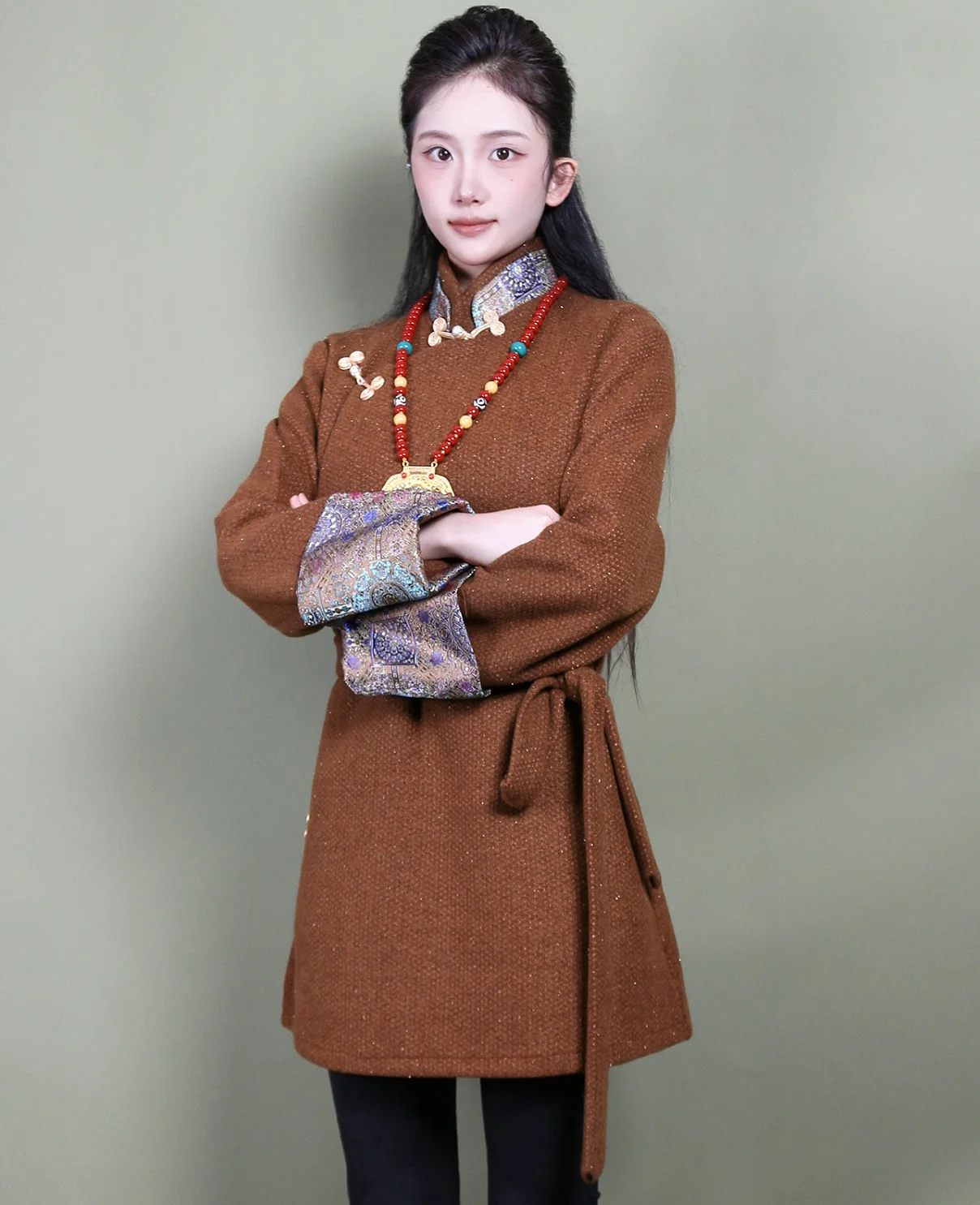 

Черное, коричневое, серое тибетское пальто, азиатское экзотическое этническое женское тибетское трендовое длинное пальто художника, качественное пальто в OrientTown FE043