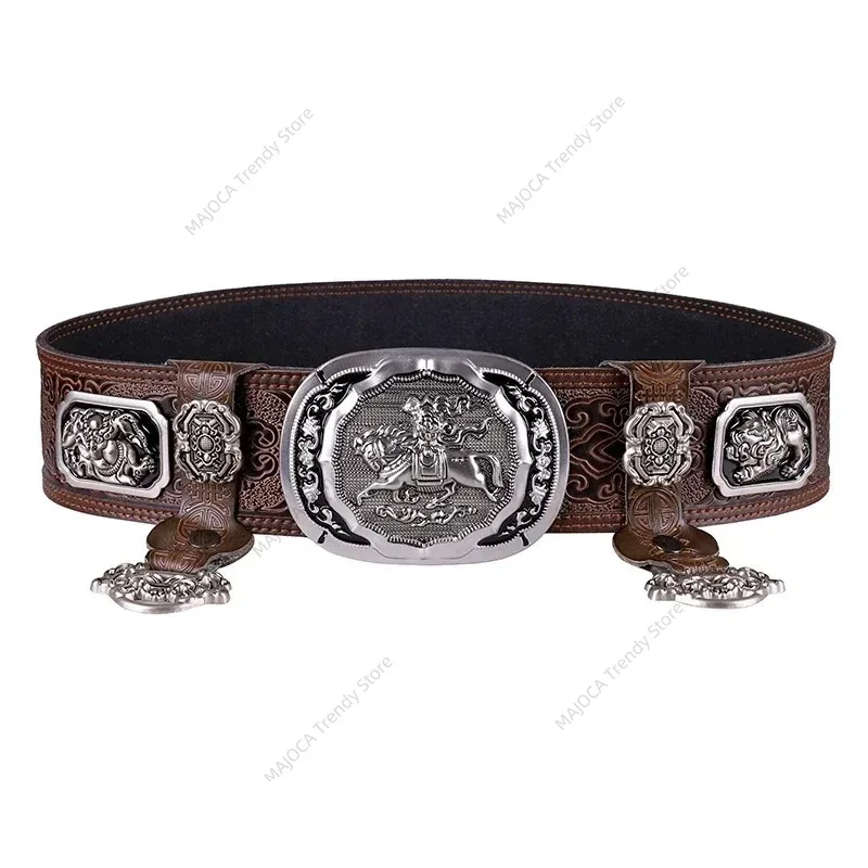 Waistband Mongolian Pure Leather Men's Belt Girdle for Traditional Mongolia Clothing Robe Accessories Dance Waist Band