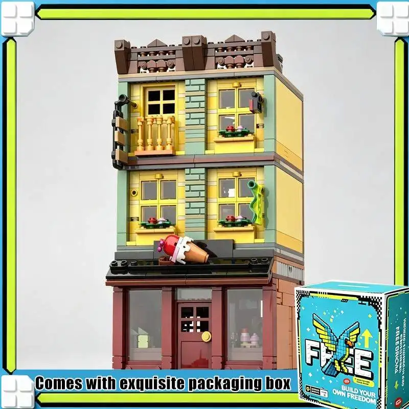 931PCS Modular Ice Cream Parlor Shop Building Model Custom MOC Building Blocks Creative Street View DIY Assembly Toy Gift