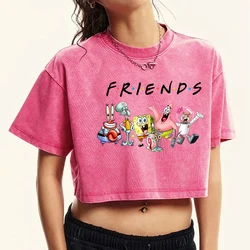 Spongebob Squarepants Commemorative Photos Women T Shirt Summer American Retro Cotton T-Shirt Vigor O-Neck T-Shirts Casual