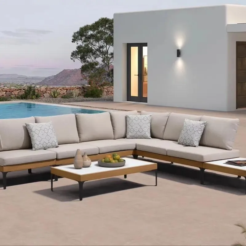 Modern wicker aluminium outdoor lounge chair set of 5 with loveseat, chair, table and cushions for balconies, patios, gardens