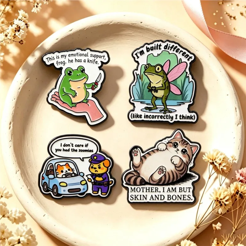 Quote Enamel Pin Cute Frog Cat Dog Cartoon Character Lapel Brooch Badge Backpack Hat Clothes Decor Novelty Gift Accessories