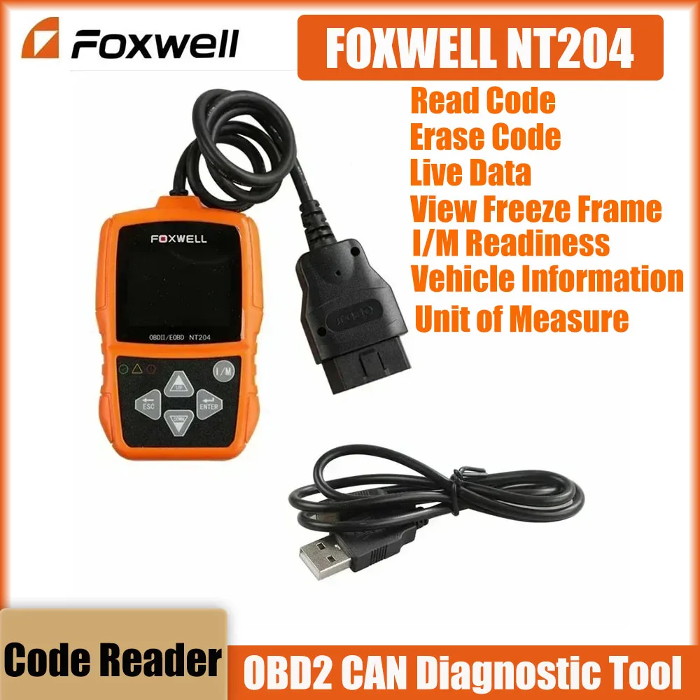 

Best quality FOXWELL NT204 Car OBD2 CAN Diagnostic Tool Car Fault Code Reader Erase Code Live Data Multi-languages Available