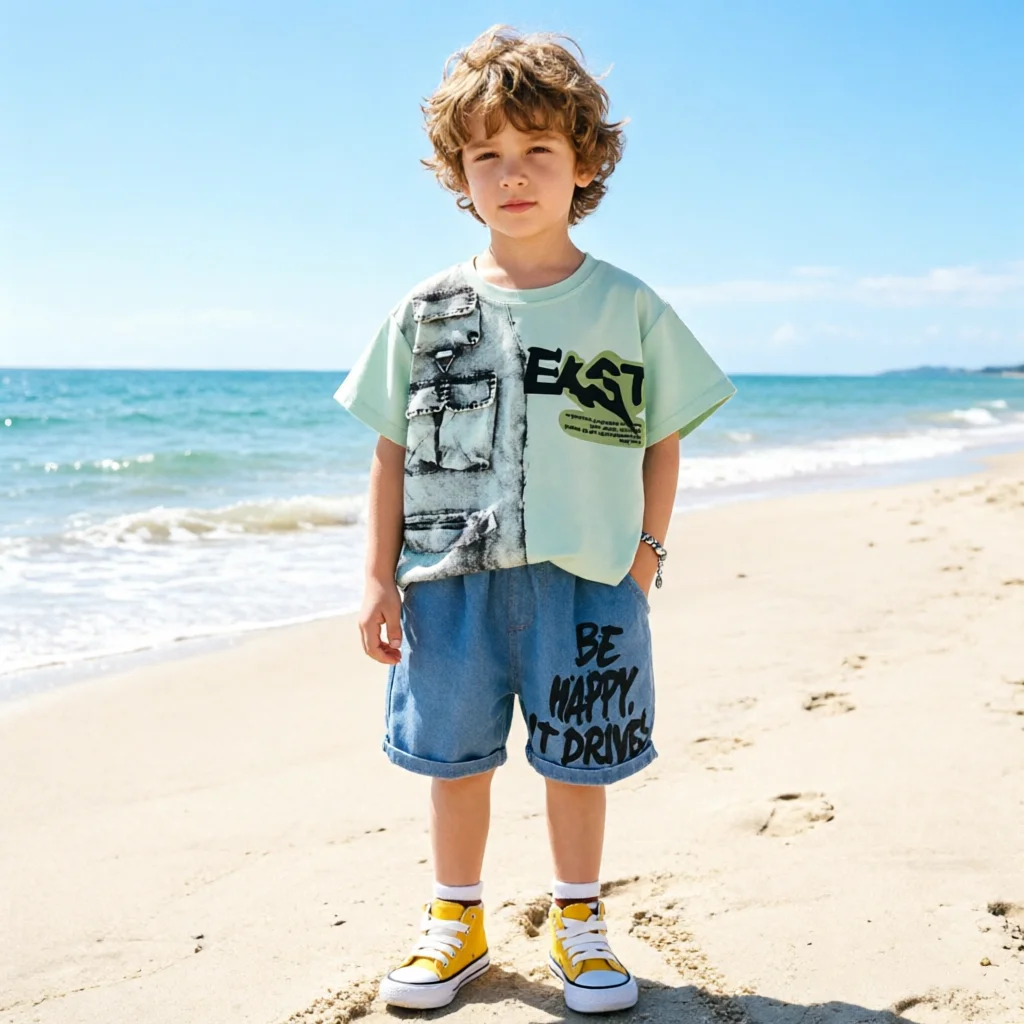 

Summer Toddler Baby Boys Cotton Printed Leisure T-Shirt Top+Jeans Shorts Set Kids 2PCS Tracksuit Children Vacation Outfit 1-6 Yr