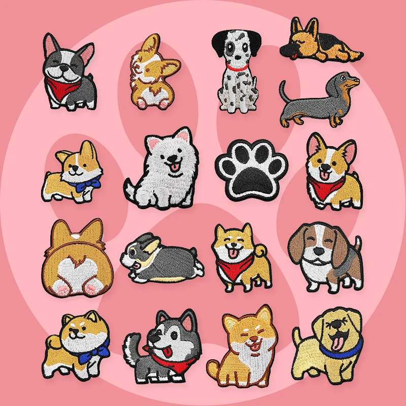 Embroidery Patch Cartoon Puppy Corgi Cute Pet Dog Patches DIY Ironing Dachshund Patch Badges Samoyed Patches for clothing