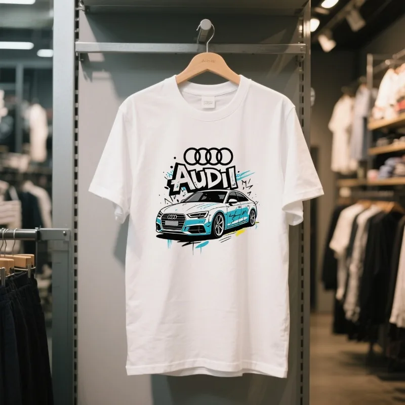 

High End Audi Brand Short Sleeved Summer Fashion Car Brand Printed Clothing Men's and Women's Loose Casual T-shirt Unisex