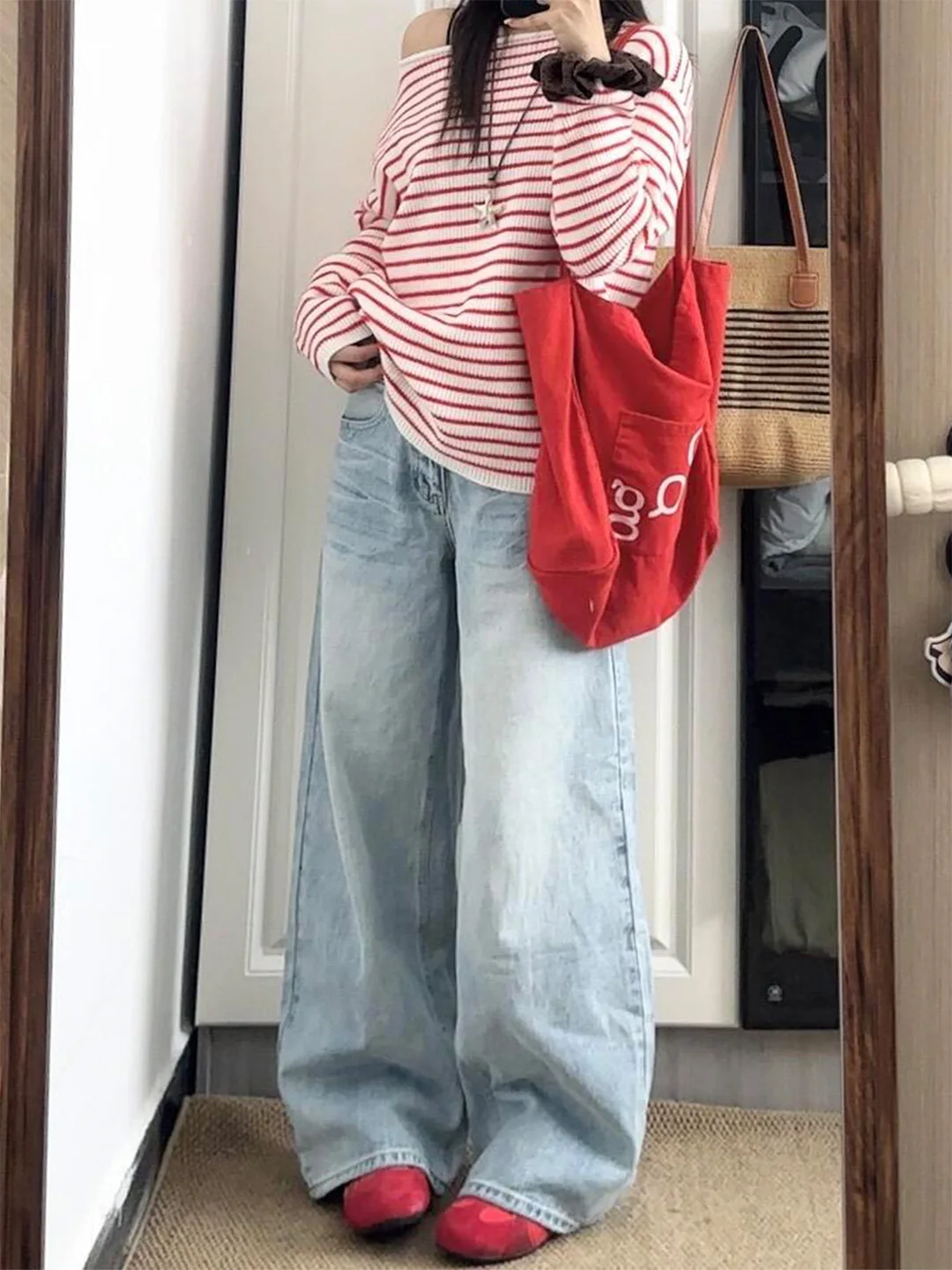 

Американские джинсы с высокой талией из выстиранного денима, женские, летние, новые, в стиле BF, винтажные, свободные, широкие, повседневные, однотонные