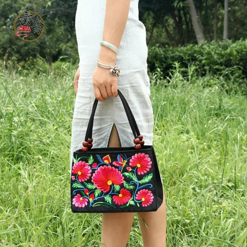 Double Sided Embroidered Canvas Bag Women's Double Layered Handbag Leisure Trend Retro Ethnic Style Bag Women Handbags