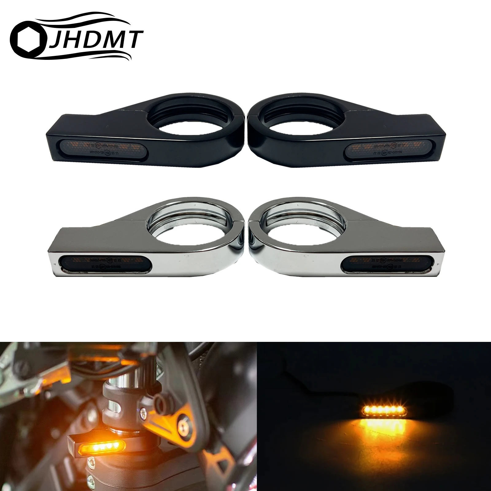 Motorcycle LED Turn Signal Light Indicators 41mm Front Fork Clamp Amber Lamp For Harley Cruiser Bobber For Honda Custom Chopper