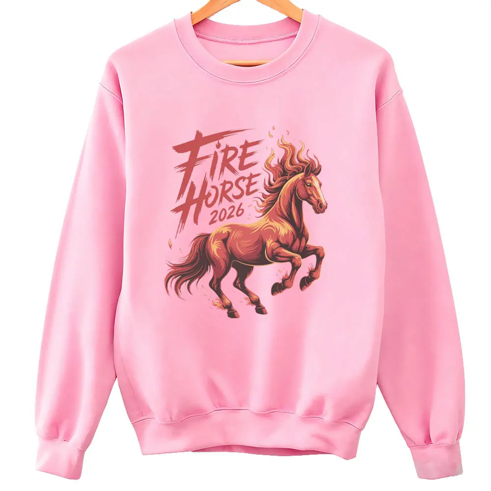 Cavalo de fogo 2026 moletom gráfico do zodíaco chinês camisola feminina roupas de inverno roupas femininas feliz ano novo chinês moletom