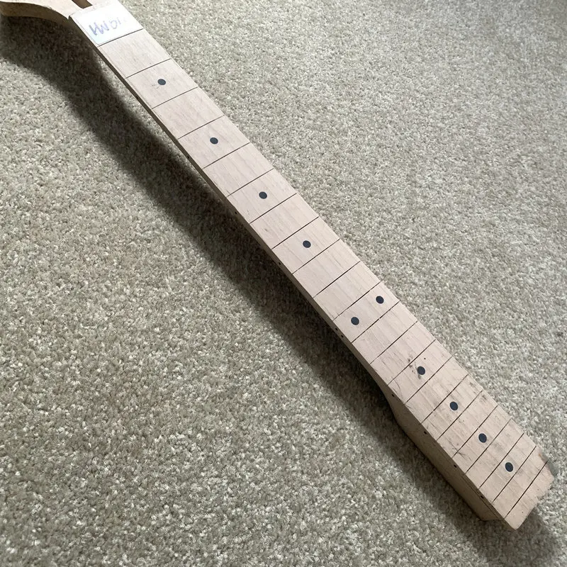 HN611 Unfinished Electric Guitar Neck No Paints No Frets Fingerboard with Cracks Banana Headstock for DIY Decorations