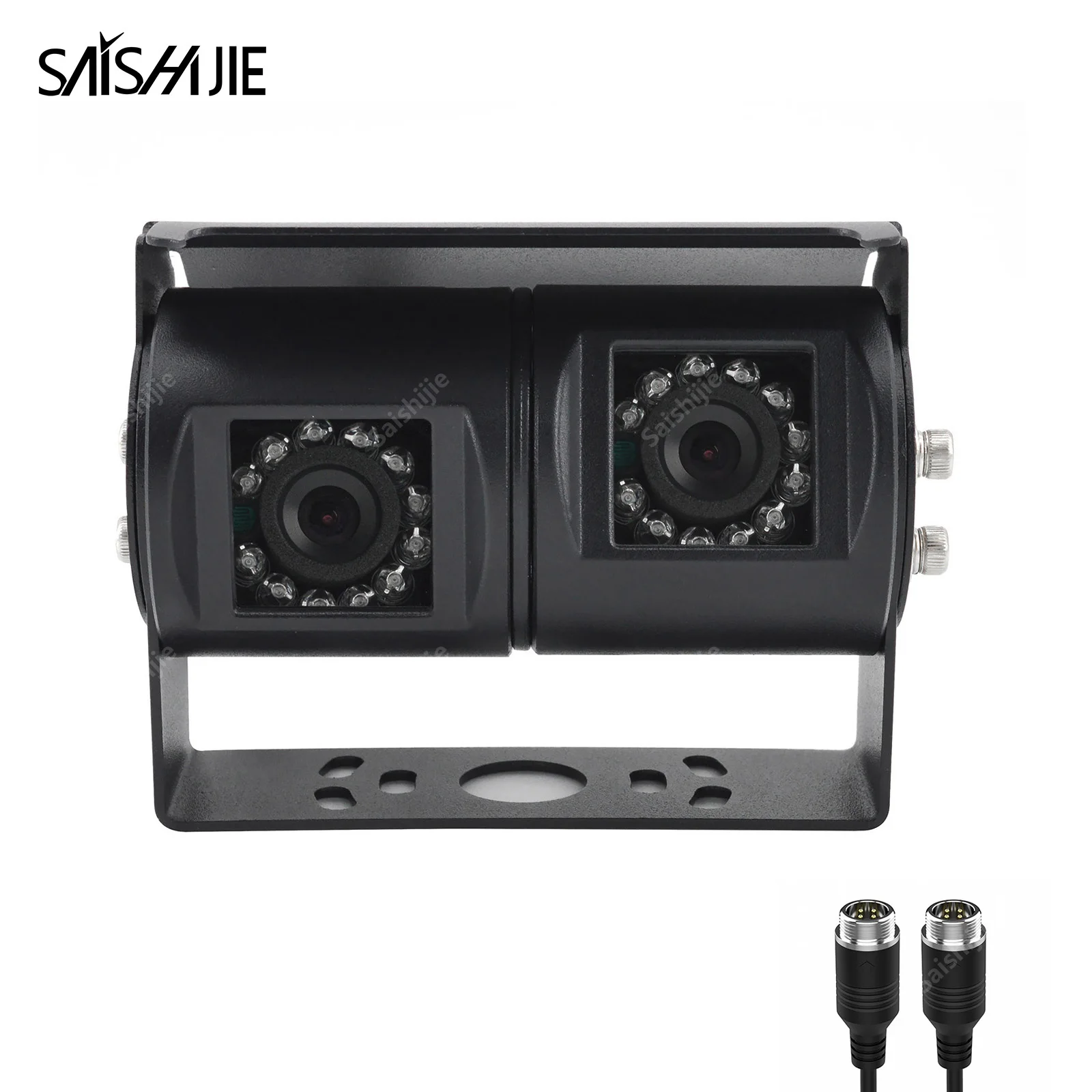 Dual Lens Black 4 Pin Reversing Camera Twin Adjustable Angle Lens Rear View Camera for Truck Bus Motorhome Backup Reverse Camera