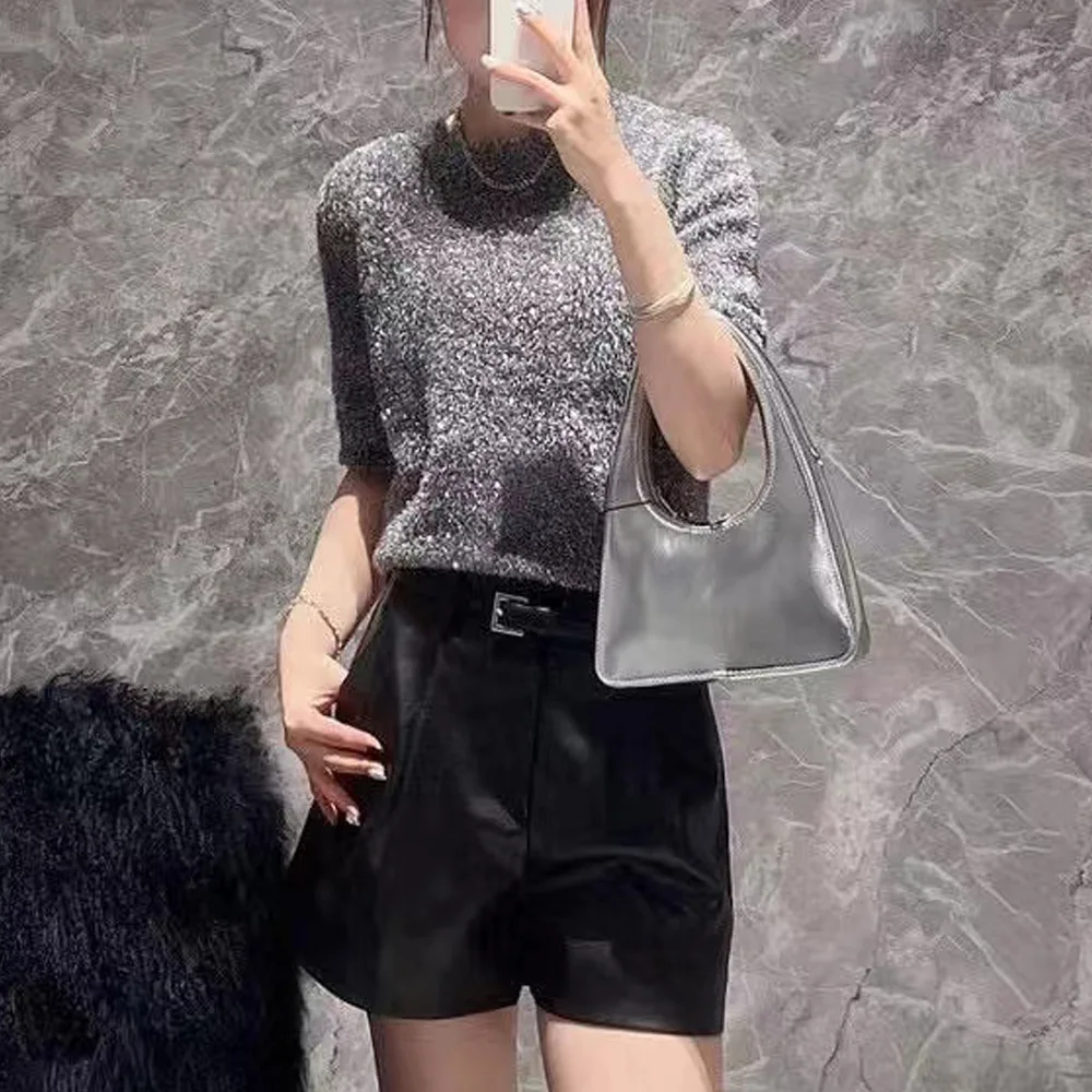 

Весна 2024, женский вязаный топ Faion, круглый Ne ort Sve, сверкающий корейский пуловер с 3D-эффектом вибрации, цветной пуловер