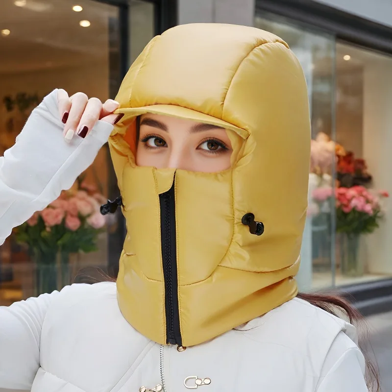Winter Thermal Hat for Women Cycling Electric Vehicle Face Ear Protection Scarf Integrated Thickened Lei Feng Windproof Cap