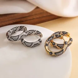 HECHENG,Brass Zirconia Set Leopard Snake Earrings Atmospheric And Glamorous Round Earrings For Women 1 Pair