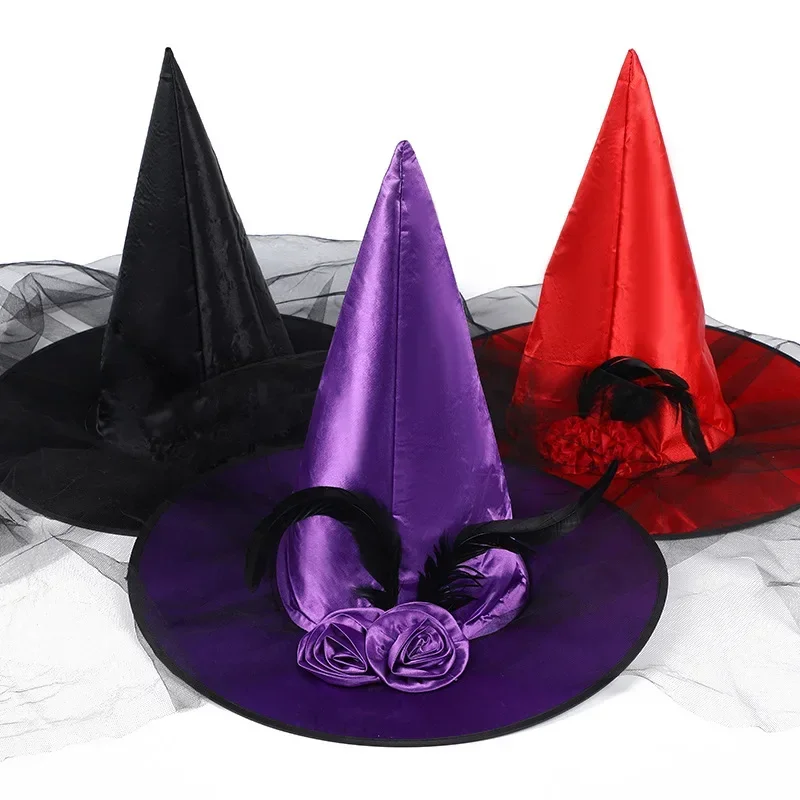 Halloween Vintage Spitze Hexen hut Dekoration Dämon Hexe spitzen Hut Maskerade Vampir Kostüme Zubehör Cosplay Mesh Garn Hut