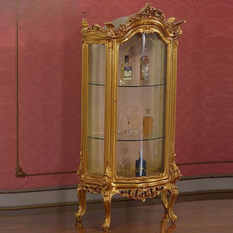 French Court Gold Foil Wine Cabinet Living Room Display Cabinet Italian Luxury European Glass Single Door Wine Cabinet