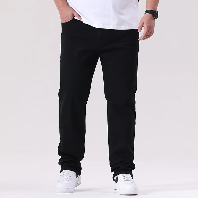 

Large men's versatile black jeans for spring and summer, thin stretch and slimming denim pants, plus fat and plus size jeans