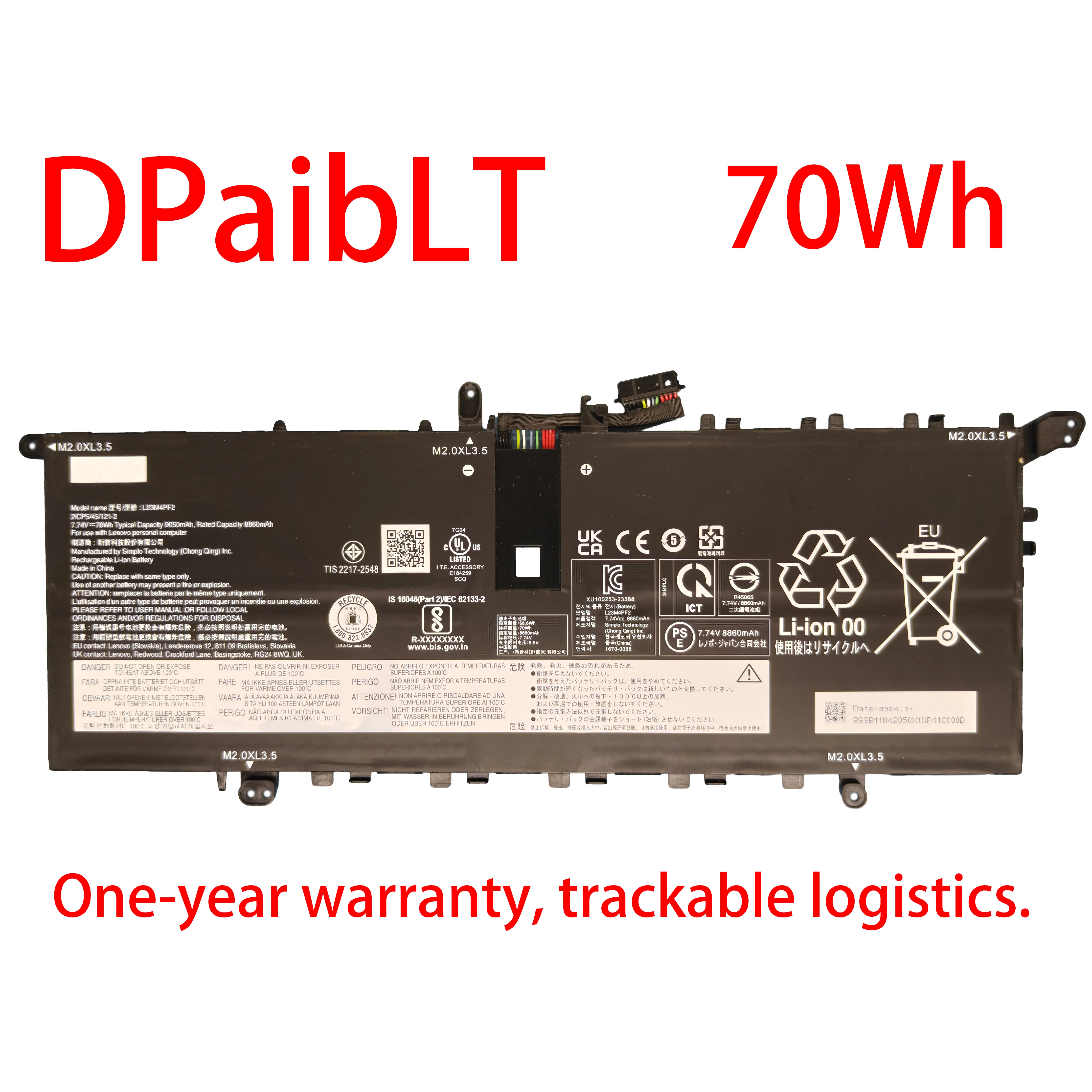 

DPaibLT 7.7V 70WH L23M4PF2 L23C4PF2 L23B4PF2 LAPTOP BATTERY For Lenovo Yoga Slim 7X 14Q8X9 7 Gen 9th 2024 Series
