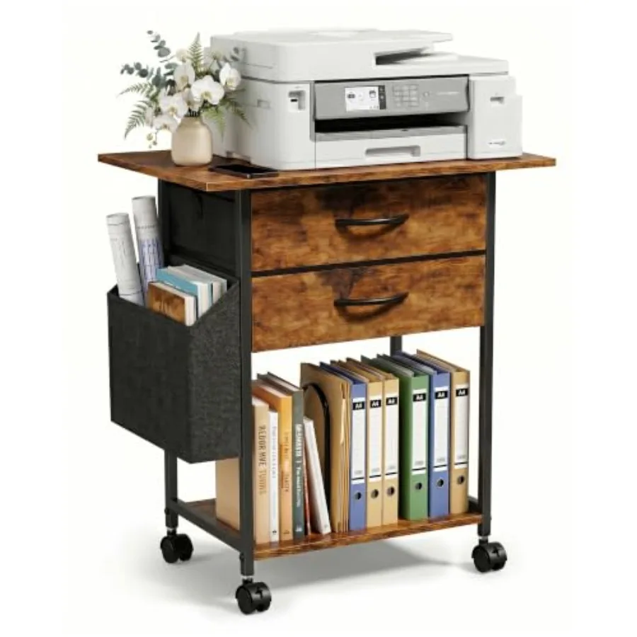 Printer Stand with Storage, 22'' Printer Cabinet with 2 Fabric Drawers, Rolling File Cabinet for Home Office, Printer Table wit