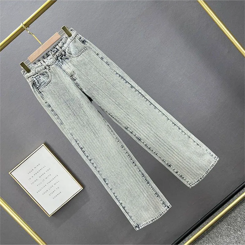 2024 New Spring And Summer Wome Denim Pants Fashion Beaded Jeans Wide-Leg Pants Female Tide  High Waist Loose Mop Pants