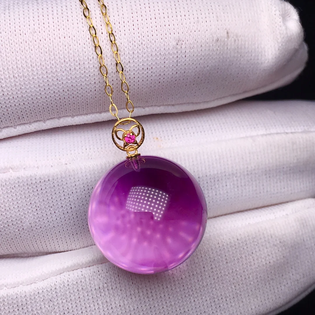 Natural Purple Amethyst Quartz Pendant Necklace 15mm Round Amethyst Jewelry Beads Women Men Necklace Brazil AAAAAA view 6