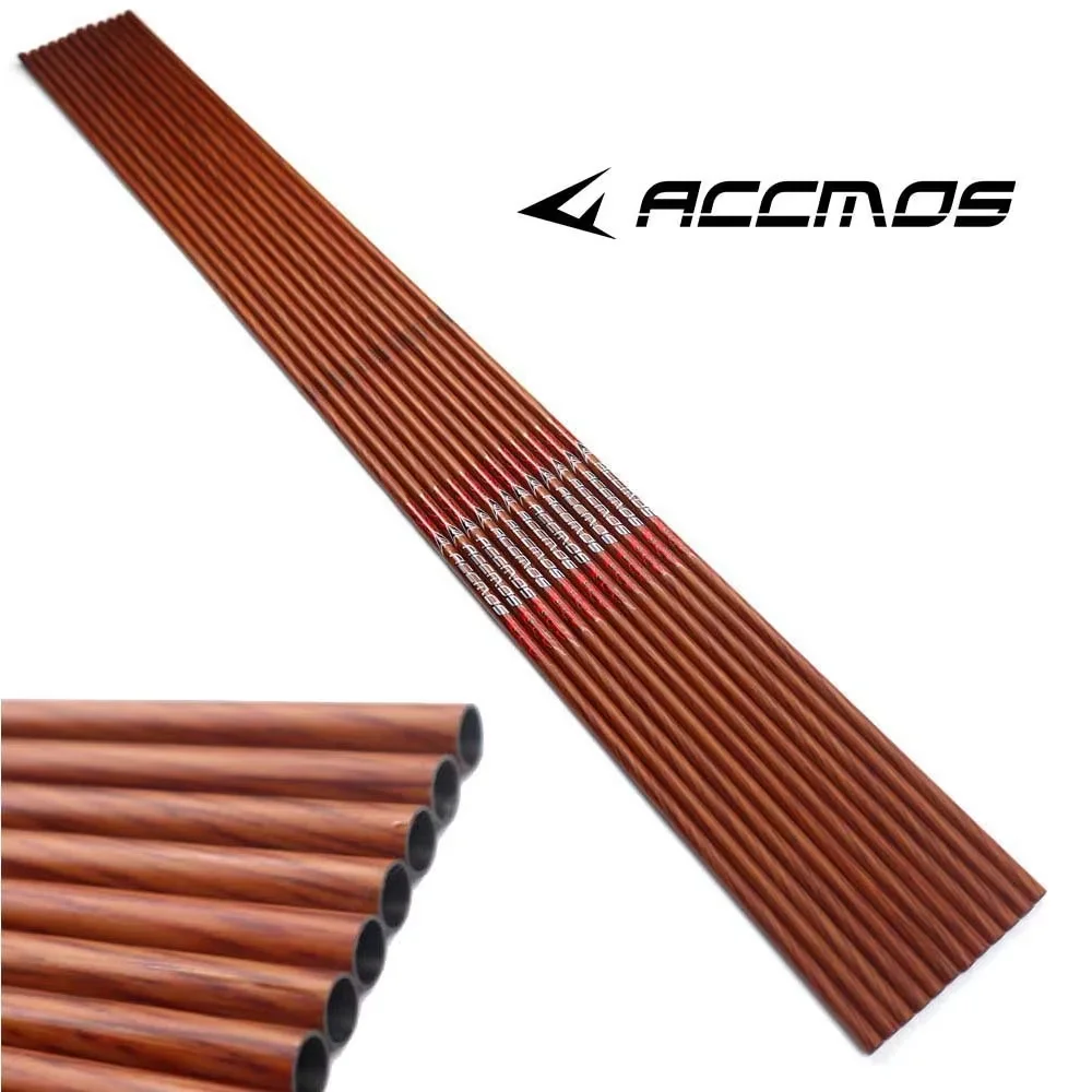 ACCMOS ID4.2/6.2 Wood Grain Pure Carbon Arrow Shaft Length 32in for Archery Shooting Hunting Training accessories ﻿
