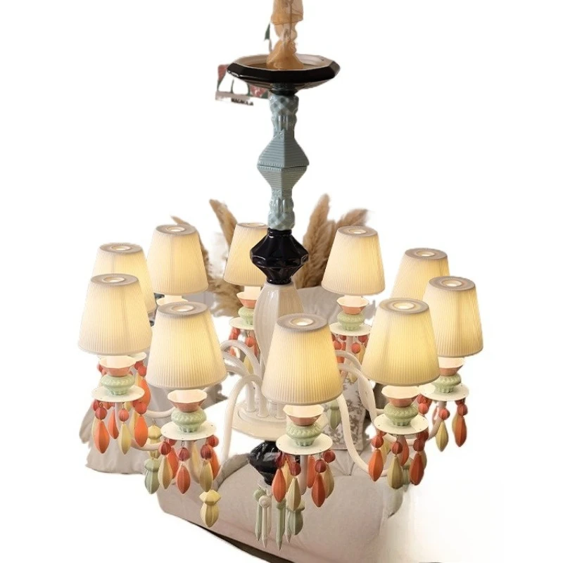 

Ceramic Dopamine Bedroom Chandelier, French Vintage Bedroom Bauhaus Ambient Chandelier