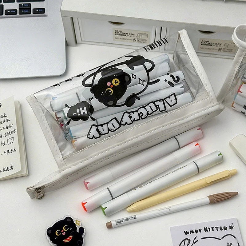 Sac de rangement de maquillage, 1 pièce, sac de grande capacité, housse en PVC pour chat, cosmétiques de voyage transparents, sac pour brosses, papeterie cadeau pour étudiants