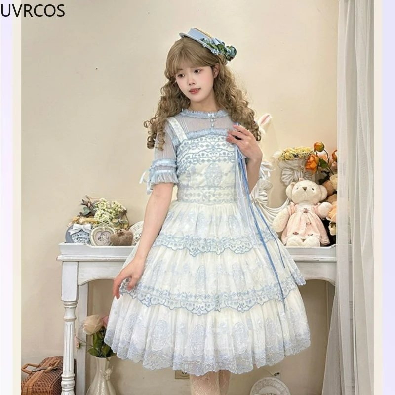 Victoriaanse Vintage Elegante Lolita Blouses Vrouwen Japanse Zoete Ruches Mesh Dunne Shirts Meisjes Kawaii See Through Jsk Binnenkant Tops