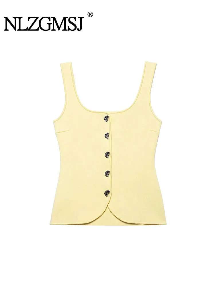 

TFAFXY 2022, весна-лето, женский модный вязаный жилет, свитер без рукавов, трикотаж, повседневные топы