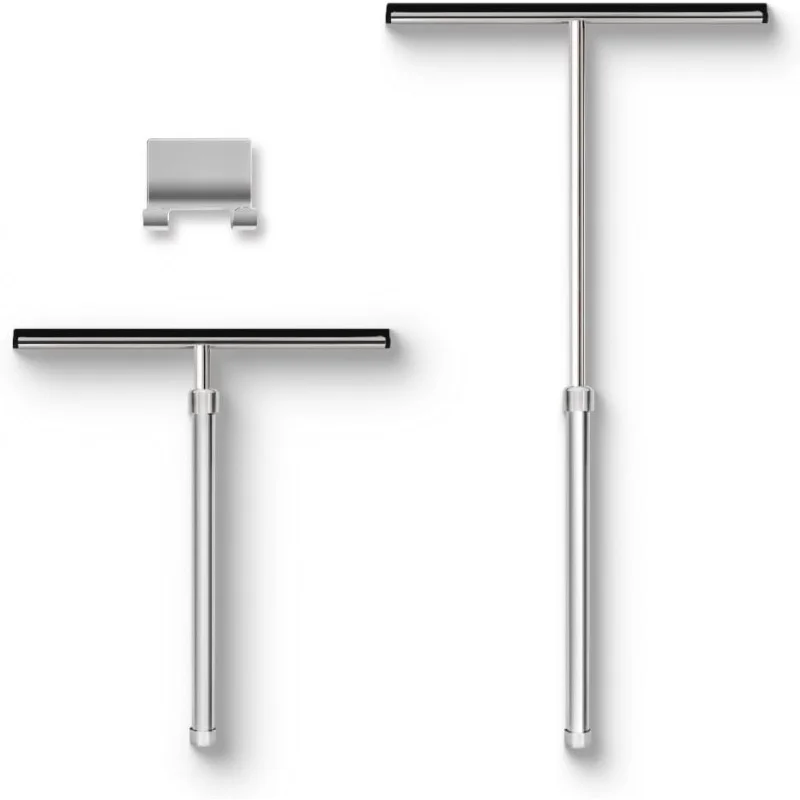 

Telescoping Shower Squeegee with Adhesive Hook - 10" Wide Stainless Steel for Glass, Tile & Mirrors, Long Handle, Chrome