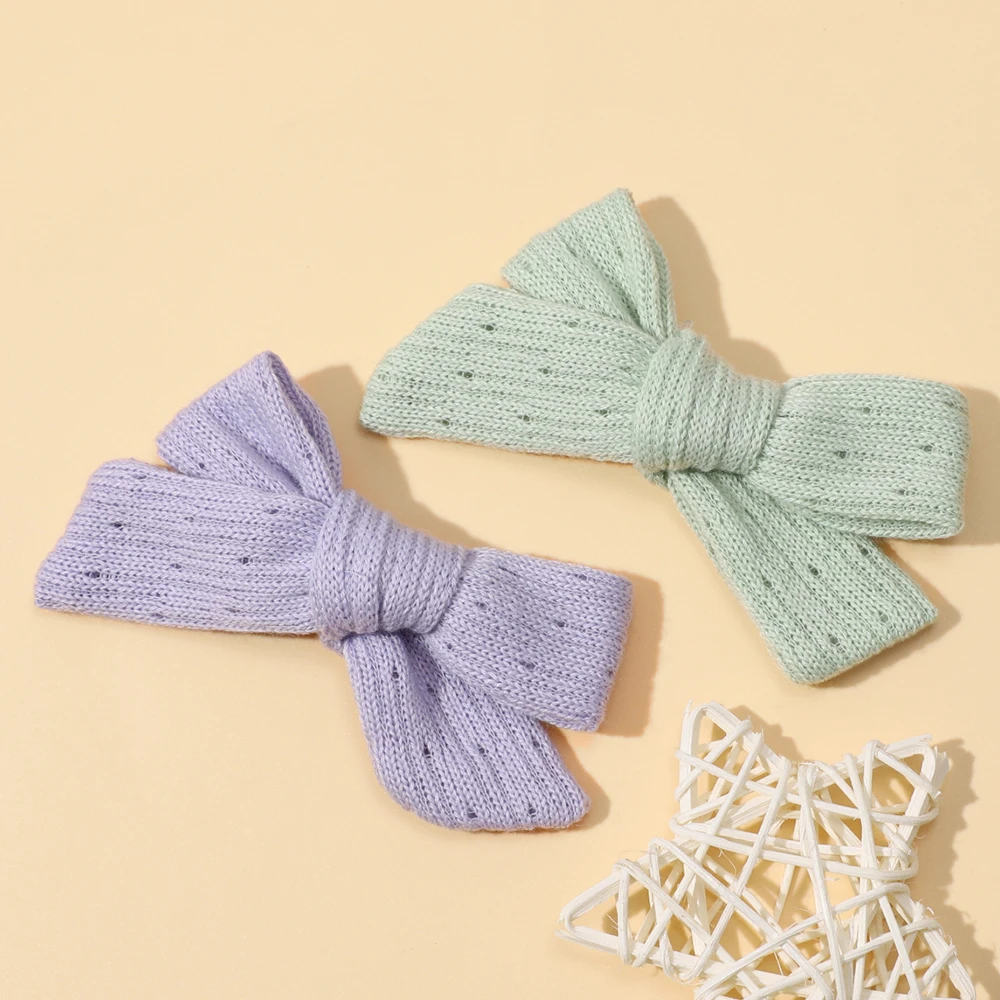 New Solid  Bow Hair Clips For Baby Girls Handmade Cute Hairpin Barrettes Nylon Headwear Kids Hair Accessories